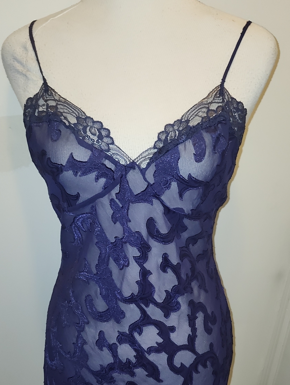 vintage Victoria's Secret Sheer Floral-Embellished Maxi Slip Dress Night Gown - Picture 2 of 8